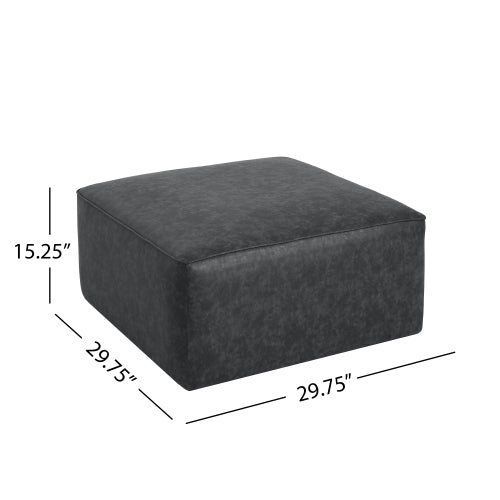 Black Square PU Leather Modular Ottoman, 29.5 inchW Sectional Footrest with Pocket Coil Spring Support