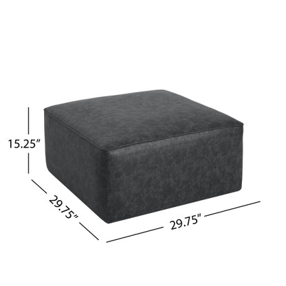 Black Square PU Leather Modular Ottoman, 29.5 inchW Sectional Footrest with Pocket Coil Spring Support