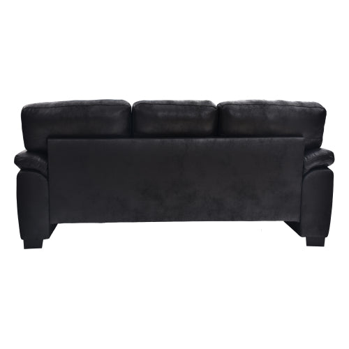 81 inch  Black 3-Seater Retro Foil-Fabric Sofa,Padded Armrests,Black Triangle Legs