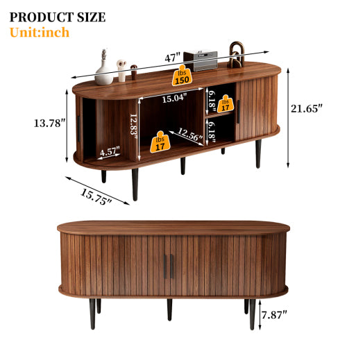 Walnut Modern Sliding Door TV Stand 47 Inch Living Room Entertainment Console Table