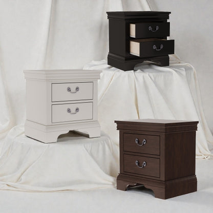 Classic 2-Drawer Solid Wood Nightstand, 22inchL, Antique Metal Pulls