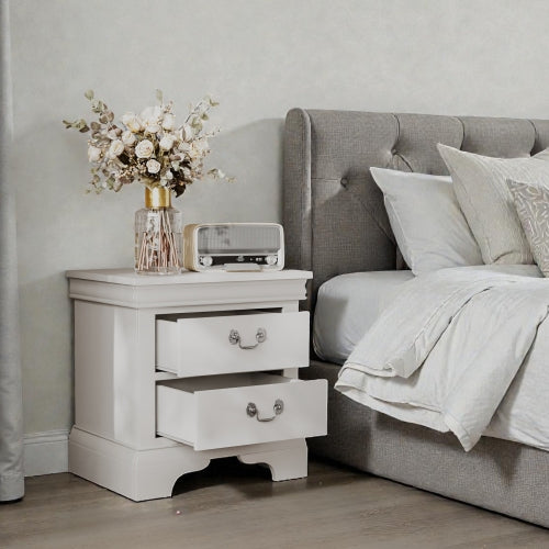White Classic 2-Drawer Wooden Nightstand
