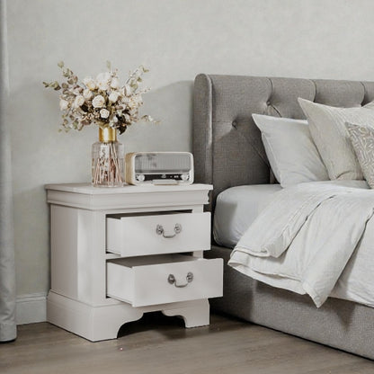 White Classic 2-Drawer Wooden Nightstand