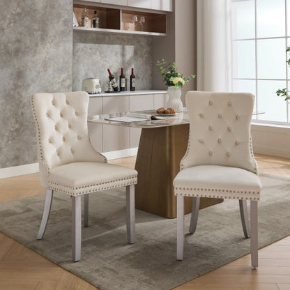 Set of 2 Wheat Polyester Fabric Armless Dining Chairs, Dark Walnut Wood Frame Iron Tapered Legs
