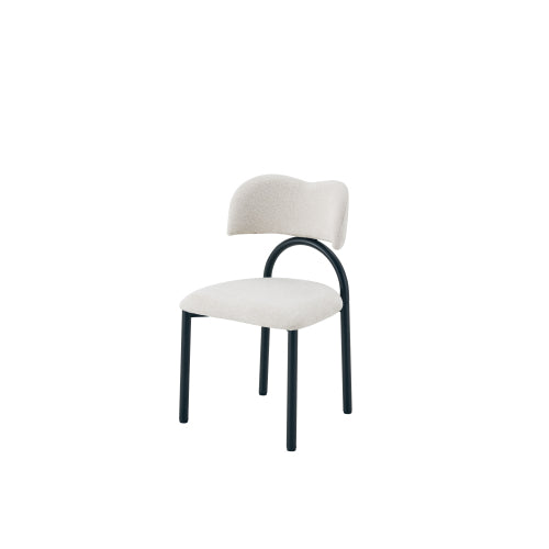 Breathable Fabric Dining Chairs with Black Metal Frames, Set of 2, Off White