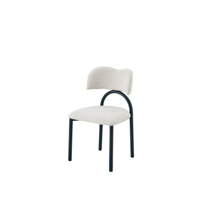 Breathable Fabric Dining Chairs with Black Metal Frames, Set of 2, Off White