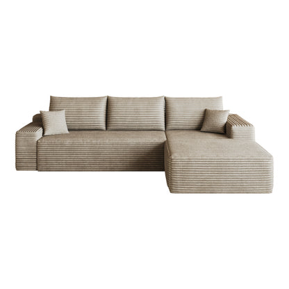107 inch  Camel Plush Corduroy L-Shape Chaise Cloud Modular Sofa, No Assembly