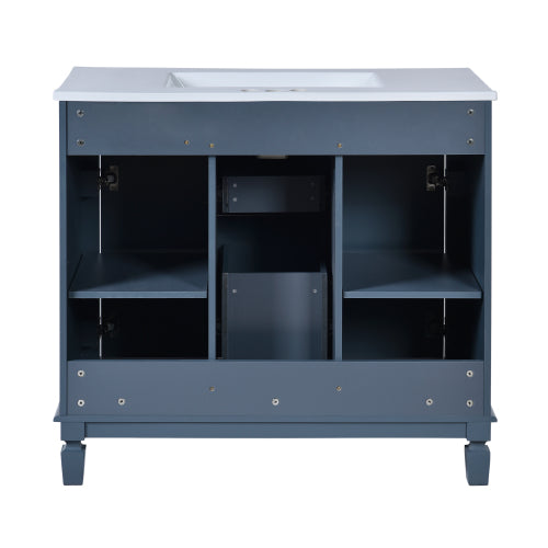 36'' Bathroom Vanity with Top Sink, Royal Blue Mirror Cabinet, Modern Bathroom Storage Cabinet with 2 Soft Closing Doors and 2 Drawers, Single Sink Bathroom Vanity