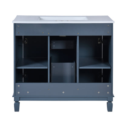 36'' Bathroom Vanity with Top Sink, Royal Blue Mirror Cabinet, Modern Bathroom Storage Cabinet with 2 Soft Closing Doors and 2 Drawers, Single Sink Bathroom Vanity