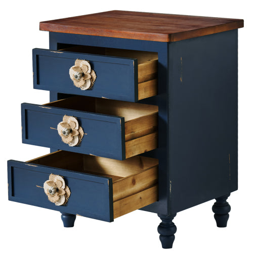 Navy Distressed 3-Drawer Farmhouse Nightstand