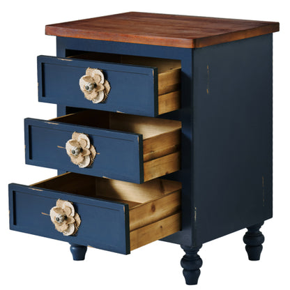 Navy Distressed 3-Drawer Farmhouse Nightstand