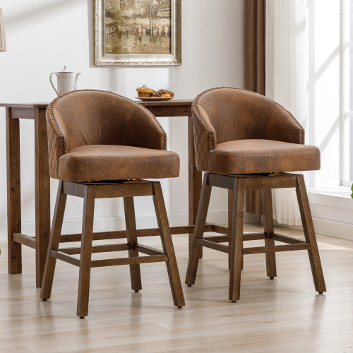 Rotating bar chair, counter height bar chair with backrest, leather rotating kitchen stool with wooden legs and footrest, soft cushion bar  chair, kitchen island