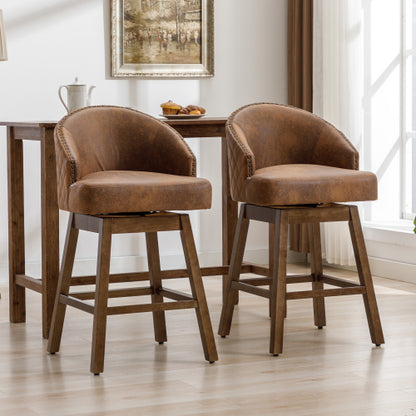 Rotating bar chair, counter height bar chair with backrest, leather rotating kitchen stool with wooden legs and footrest, soft cushion bar  chair, kitchen island