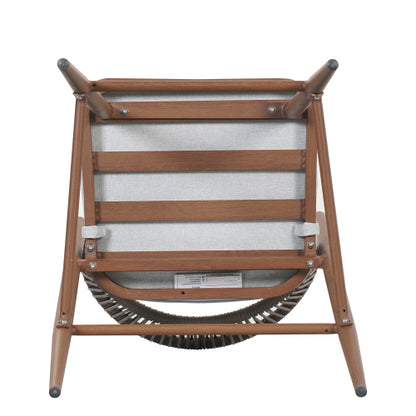 Outdoor 30.25" Seat Height Aluminum Frame Barstools with PE Rattan Scallop-shaped Backrest, Set of 2, Teak Finish