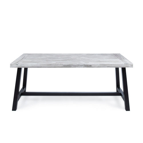 Outdoor Light Grey Sandblast Finish Acacia Wood Dining Table with Black Rustic Metal Finish Frame