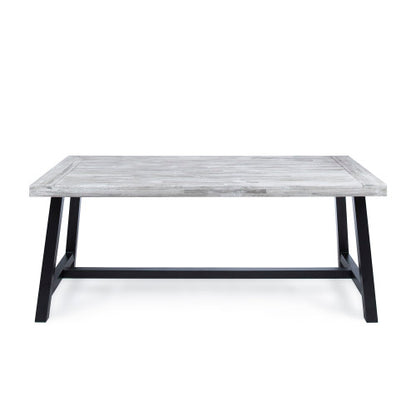 Outdoor Light Grey Sandblast Finish Acacia Wood Dining Table with Black Rustic Metal Finish Frame
