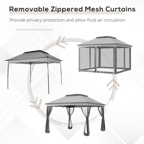 Outsunny 11' x 11' Pop Up Canopy, Outdoor Patio Gazebo Shelter with Removable Zipper Netting, Instant Event Tent w/ 114 Square Feet of Shade and Carry Bag for Backyard, Garden, Light Gray