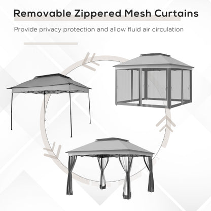 Outsunny 11' x 11' Pop Up Canopy, Outdoor Patio Gazebo Shelter with Removable Zipper Netting, Instant Event Tent w/ 114 Square Feet of Shade and Carry Bag for Backyard, Garden, Light Gray