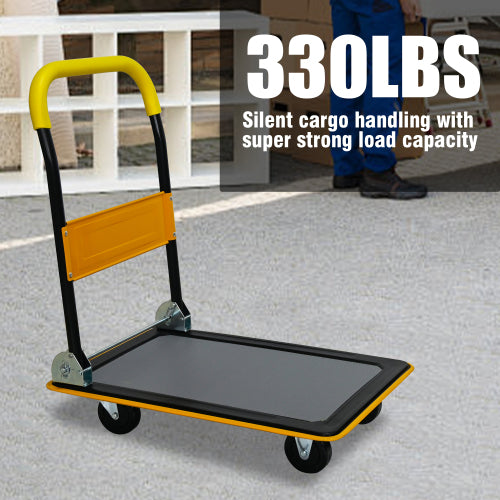 Flatbed Cart, 330lbs Heavy Duty Capacity Platform Hand Truck 360 Degree Swivel Wheels Foldable Push Hand Cart for Loading and Storage