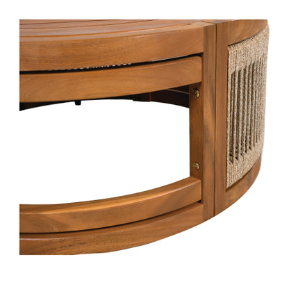 27.95" Acacia Wood Outdoor Coffee Table - Handwoven Rope Accent Boho Patio Table with All-Weather Durability