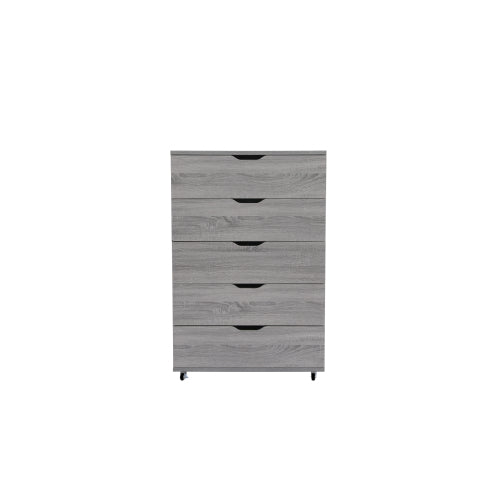 Gray 5-Drawer Dresser with Wheels – Modern Storage Cabinet