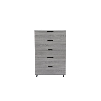 Gray 5-Drawer Dresser with Wheels – Modern Storage Cabinet