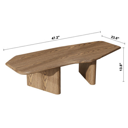 47 Inch Irregular Coffee Table Rustic Ash Wood Veneer Modern Living Room Center Table