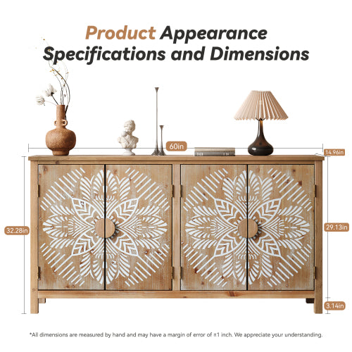 60 Inch Vintage Four-Door Wooden Accent Cabinet Multi-Purpose Buffet Cabinet TV Console For Entryway Living Room