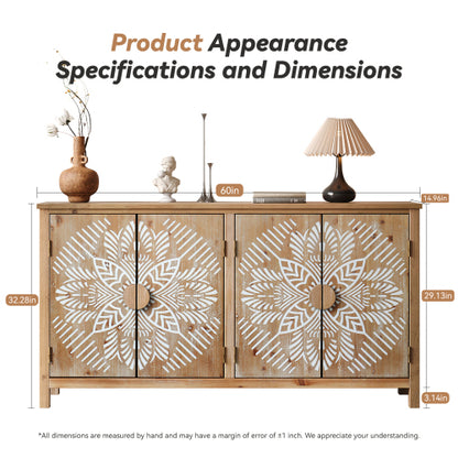 60 Inch Vintage Four-Door Wooden Accent Cabinet Multi-Purpose Buffet Cabinet TV Console For Entryway Living Room