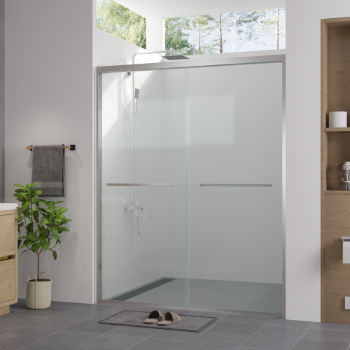 56-60"x74" Aluminum Frame Double Sliding Shower Door,Bypass Bathroom Sliding Door with Premium 1/4" (6mm) Clear Tempered Glass, Chrome Hardware Sliding Glass Shower Enclosure,Chrome Finished