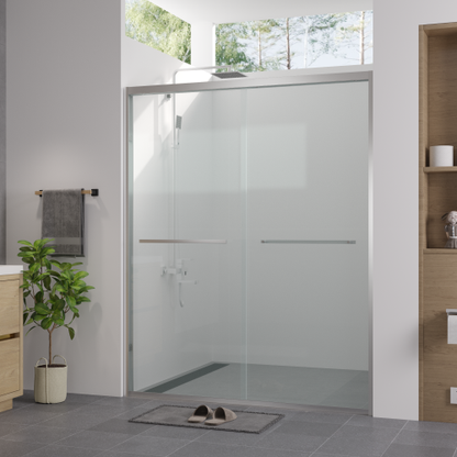 56-60"x74" Aluminum Frame Double Sliding Shower Door,Bypass Bathroom Sliding Door with Premium 1/4" (6mm) Clear Tempered Glass, Chrome Hardware Sliding Glass Shower Enclosure,Chrome Finished