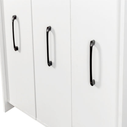 3-Tier Freestanding Pull-Out Door Mobile Bookcase Multi-Grid Storage Cabinet with Universal Wheels