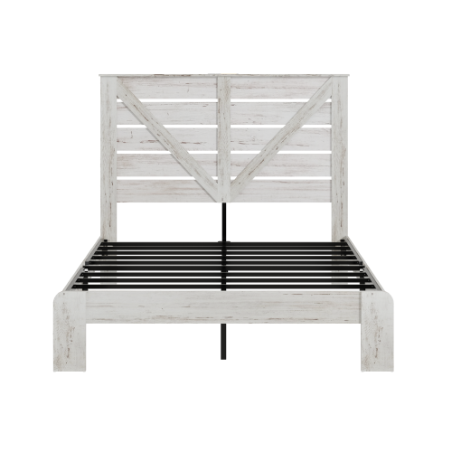 Queen Bed Frame Headboard , Wood Platform Bed Frame , Noise Free,No Box Spring Needed and Easy Assembly Tool,Large Under Bed Storage,White