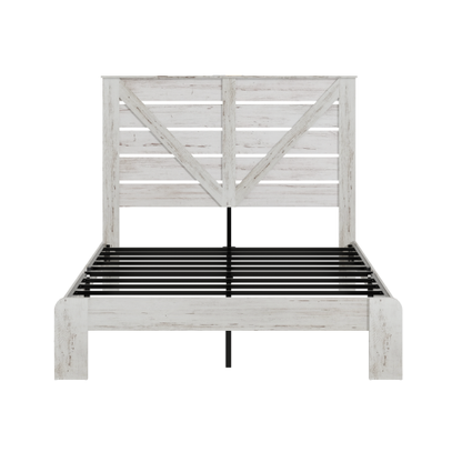 Queen Bed Frame Headboard , Wood Platform Bed Frame , Noise Free,No Box Spring Needed and Easy Assembly Tool,Large Under Bed Storage,White