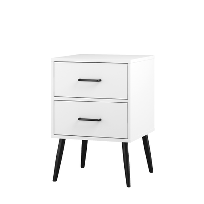 2-Drawer Nightstand with Metal Legs and Metal Handles, Modern White Bedside Table, Small End Table for Bedroom, Living Room or Apartment