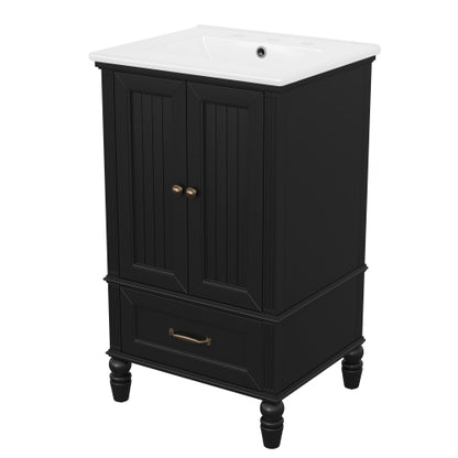 20" Bathroom Vanity with Sink, Bathroom Cabinet with Two Doors, Magnetic Door Stopper and Adiustable Foot Pads, A Drawer, Black