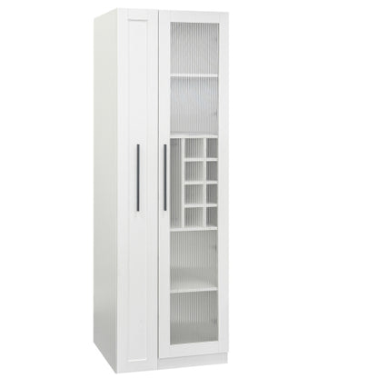 Kitchen Pantry Cabinet with Multi-Functional Pull-Out Multi-Tier Storage Shelf and Glass Doors