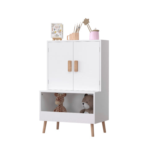 Kids Toy Storage Cabinet with Doors and Open Shelf White