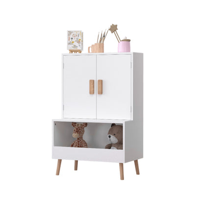 Kids Toy Storage Cabinet with Doors and Open Shelf White