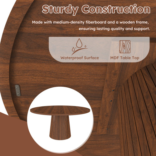 47 Inch Round Farmhouse Dining Table, Walnut Finish
