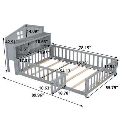 Headboard Storage Cabinet for Full-size Montessori Floor Bed , Grey,Freely collocation