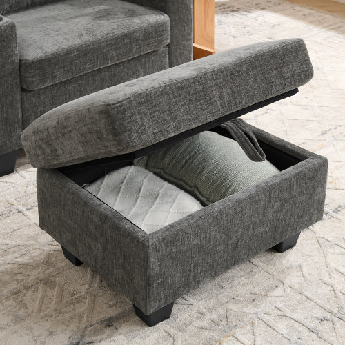 Gray Manual-Adjust Recliner Chair with USB, Storage & Ottoman