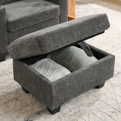 Gray Manual-Adjust Recliner Chair with USB, Storage & Ottoman