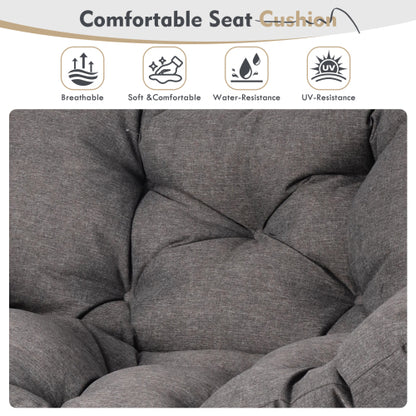 Double Hanging Egg Chair with Stand for Outdoor, Oversized 2 Person Wicker Rattan Swing Chair w/Convertible Armrest for Reclining Seat, All-Weather Cushion and Heavy Duty Frame, 700Lbs Cap. yellow