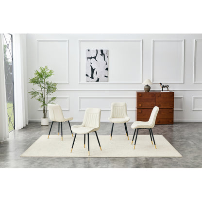 Dining Chairs Set of 4, White PU Tech Fabric, Black Metal Legs, Gold Accents, High Back