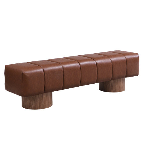 Upholstered Dining Bench for Dining Room, No-Assembly End of Bed Entryway Bench Ottoman for Bedroom Living Room, Brown PU, 300 LBS Weight Capacity
