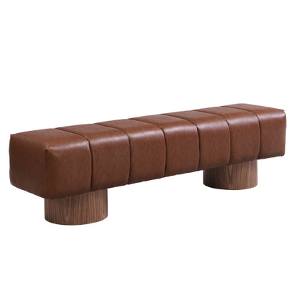 Upholstered Dining Bench for Dining Room, No-Assembly End of Bed Entryway Bench Ottoman for Bedroom Living Room, Brown PU, 300 LBS Weight Capacity