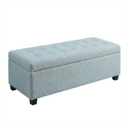 49.75 inch Baby Blue Polyester Tufted Storage Ottoman Bench, 300 LBS Wooden Leg Footrest with Safety Hinge