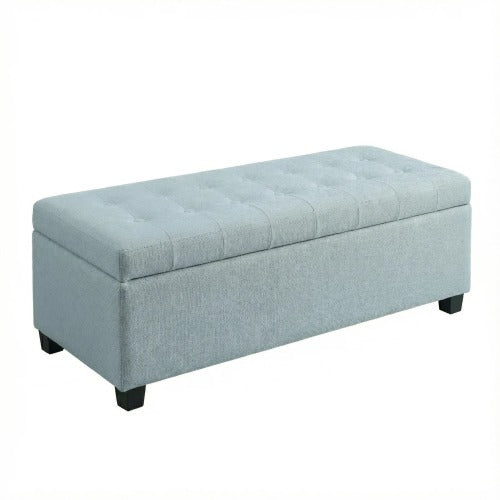 49.75 inch Baby Blue Polyester Tufted Storage Ottoman Bench, 300 LBS Wooden Leg Footrest with Safety Hinge