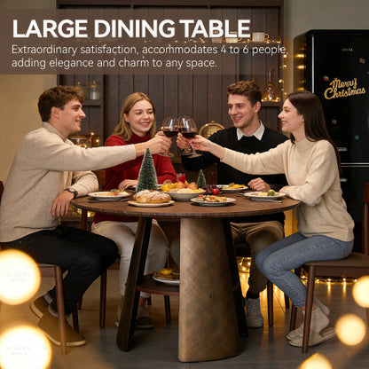 Retro Round Dining Table with Storage Layer, Walnut
